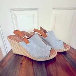 Toms Light Blue and Tan Wedges